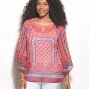 Westport Orange Floral Boho Peasant Blouse